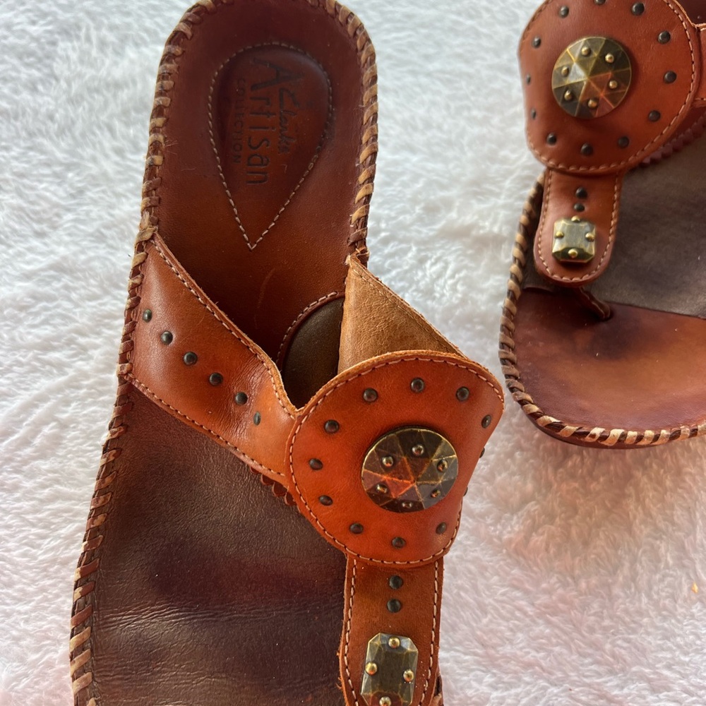 Clarks Tan Leather Braided Detail Sandals - Picture 8 of 14